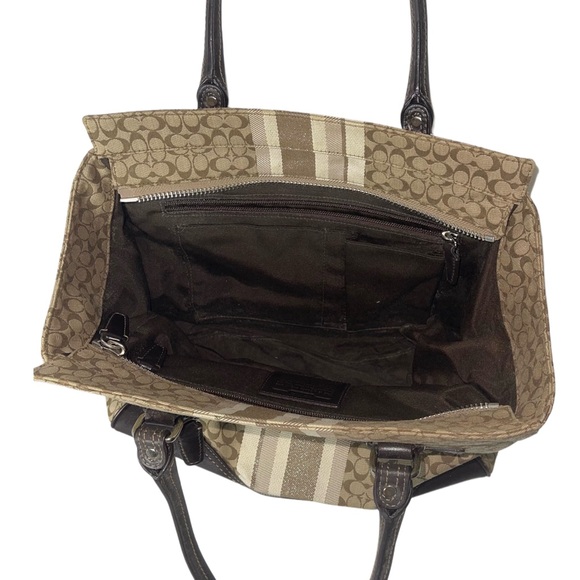Coach Used 19915 Legacy Signature Stripe Candice Carryall Handbag Bag Brown - Picture 5 of 6